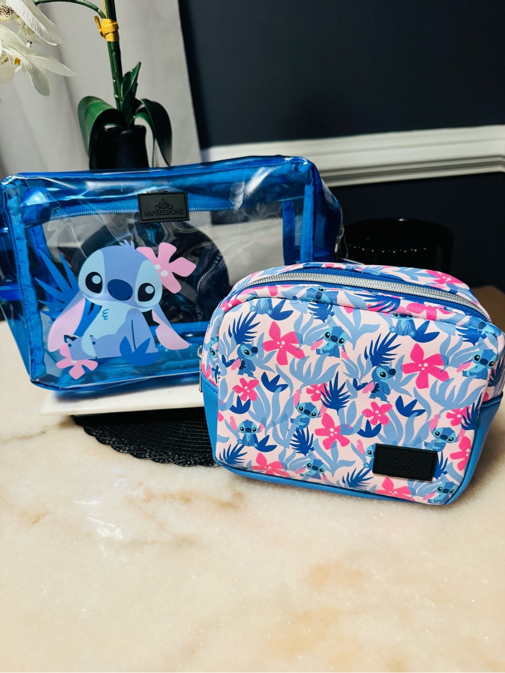 Loungefly Kids Stitch Floral Cosmetic Bag Duo in Blue and Pink